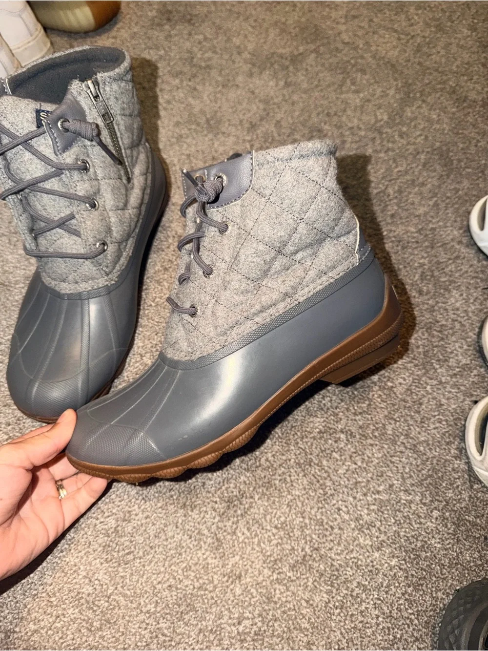 Sperry Quilted Gray Waterproof Duck Boots 8.5
